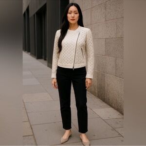 Club Monaco contemporary minimalist cotton linen crochet lace cream jacket size6